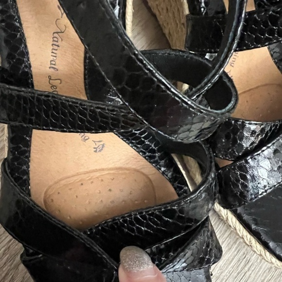 Söfft Black Leather Wedge Sandals with Ankle Closure - Picture 10 of 11